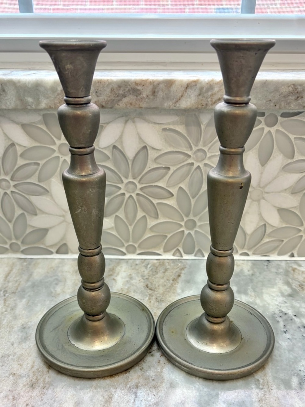 Antique Pewter Candlestick Holders